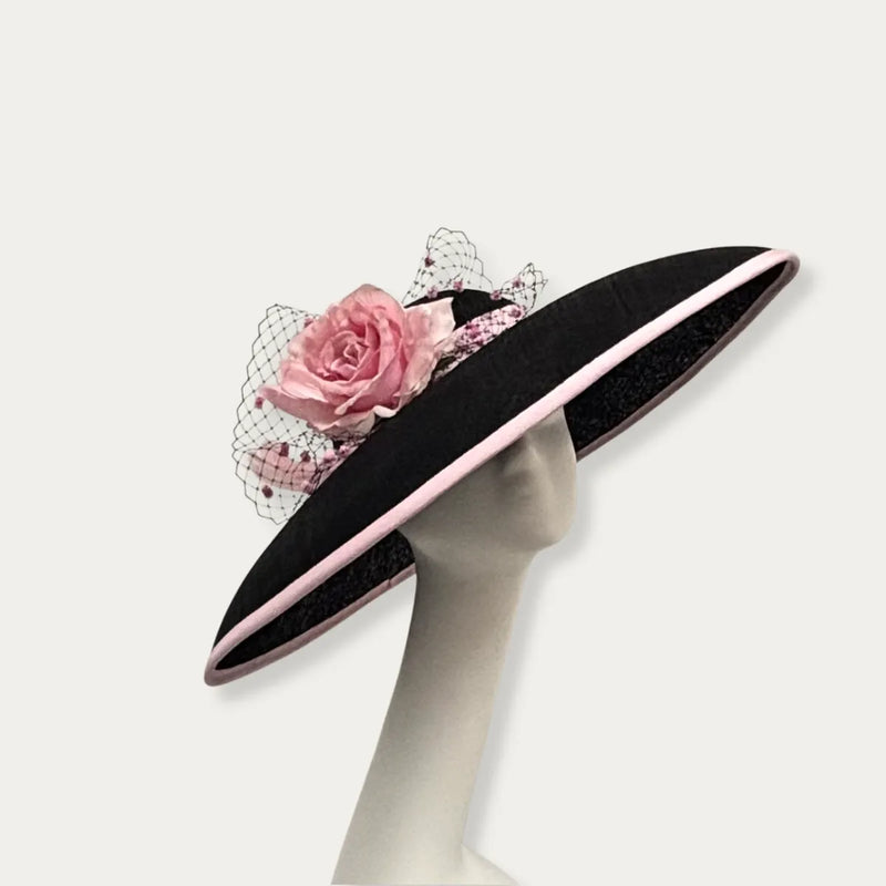 Galway Races Classic Hat |Black & Pink Wide Oval Brim  display picture 1
